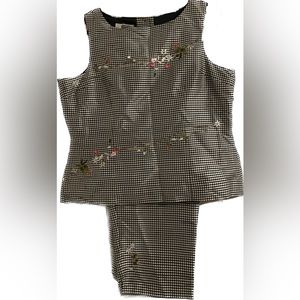 Poetic Silk Check Embroidered Top and Bottom